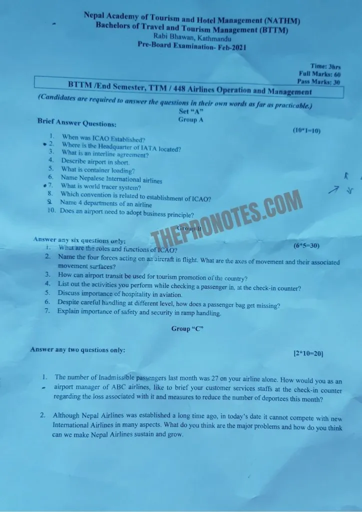 Airlines Operations and Management old paper set