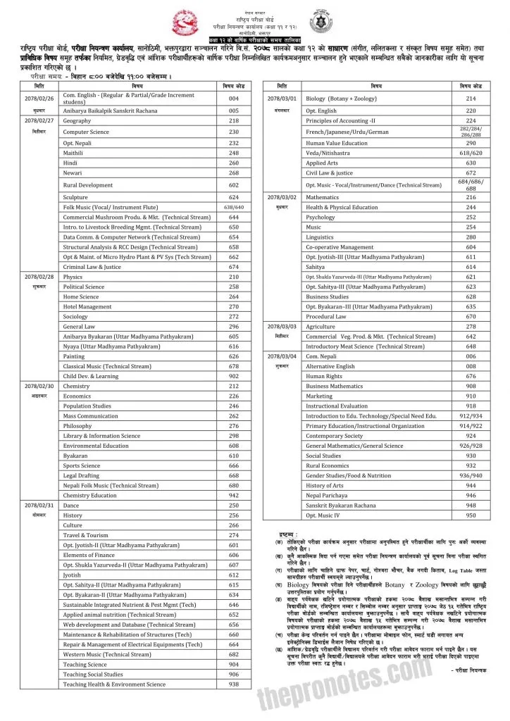 neb grade 12 examination routine 2078