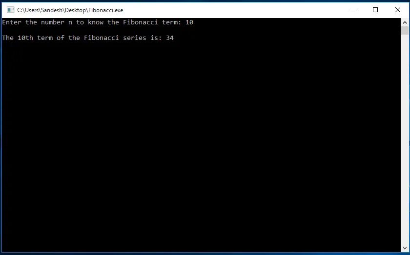 Recursive Program to find the nth term in Fibonacci Series