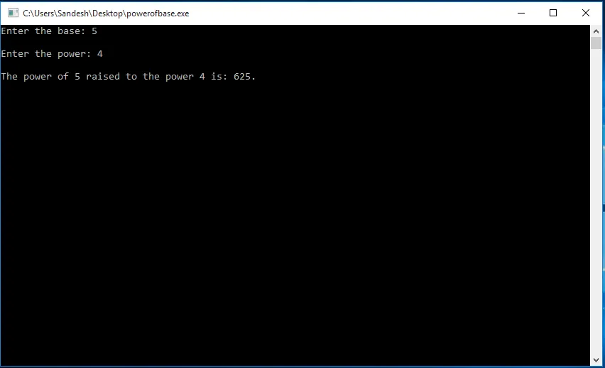 Recursive program to calculate the power of the base